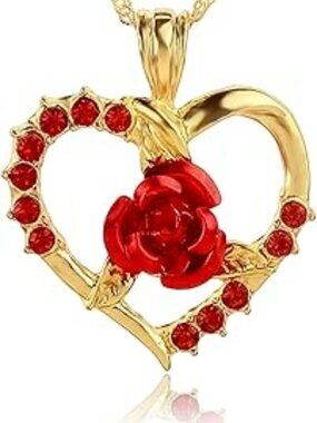 NEW Red Rose Heart Necklace 18k Gold Plated Romantic Crystal Love Mother Day